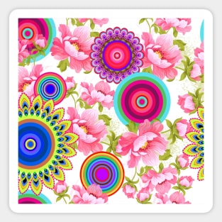 Floral pattern with colorful geometric motifs Magnet